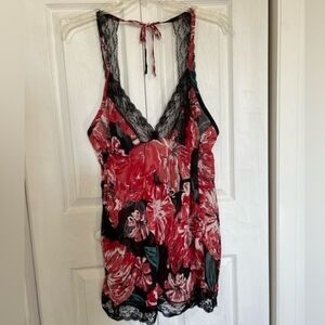 NEW! Sexy Semi-Sheer Floral Chemise Lingerie/Sleepwear Red & Black Size XL NWT!